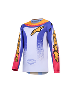 Alpinestars Youth Fluid Drag Jersey, motocross jersey for youth, blue and gold with white, moisture-wicking polyfabric.
