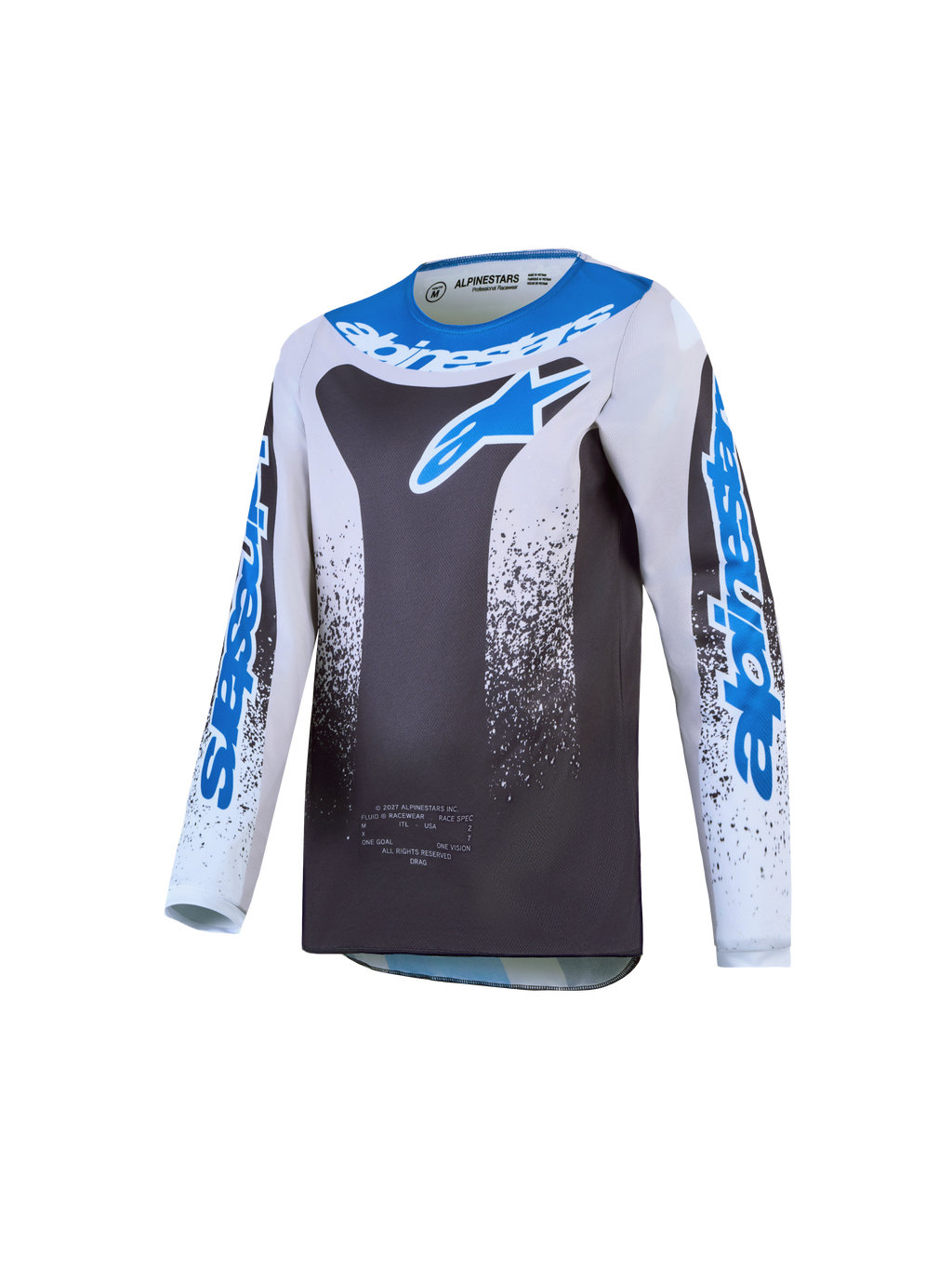 Alpinestars maillot Fluid Drag Junior 2027 de motocross, gris et bleu, taille M, en poly-tissu léger et respirant