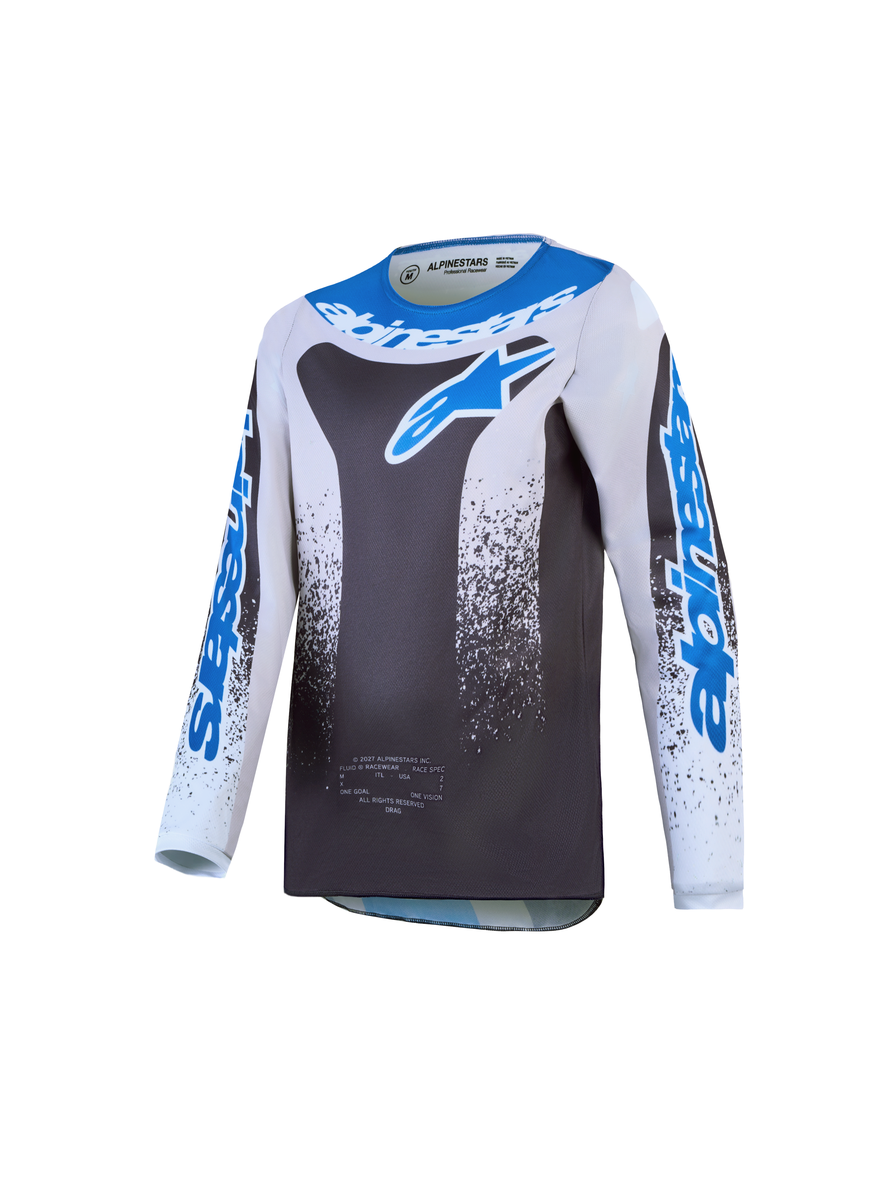 Alpinestars maillot Fluid Drag Junior 2027 de motocross, gris et bleu, taille M, en poly-tissu léger et respirant