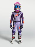 Alpinestars Youth Fluid Hunt Gear Set, purple and violet youth motocross racing kit with pink helmet and boots.