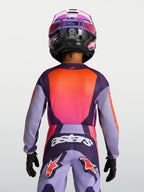 Alpinestars Maillot Fluid Hunt Junior, maillot de motocross pour enfant, violet et rose, vue de dos, tissu respirant évacuant l'humidité et coupe ergonomique pour le tout-terrain