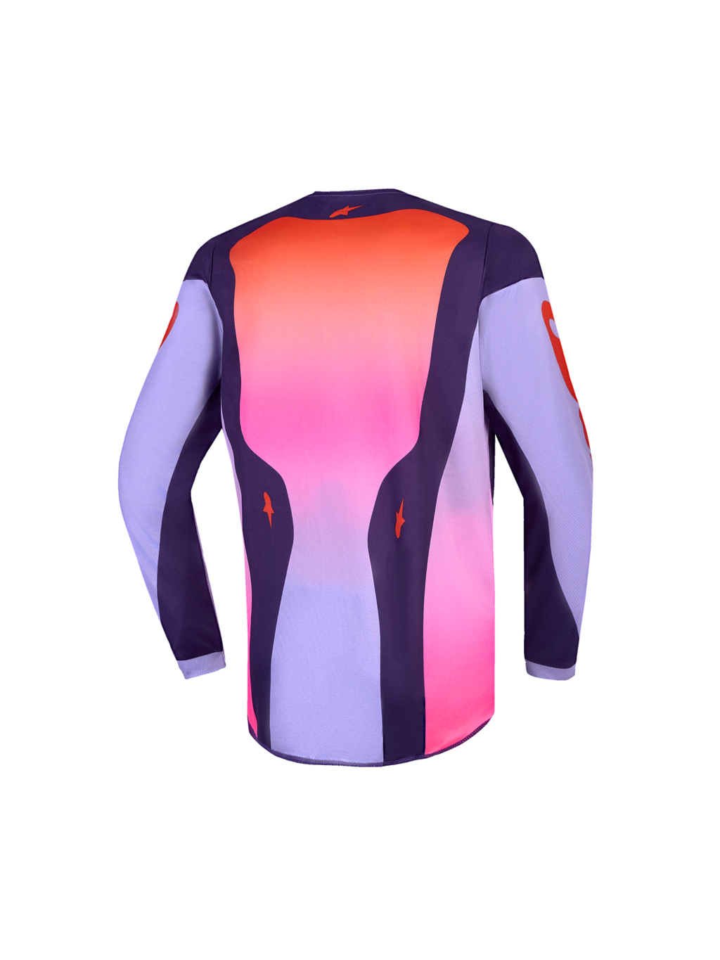Alpinestars Maillot Fluid Hunt Junior 2027, maillot de motocross, violet et rose, vue arrière montrant le panneau dorsal allongé.