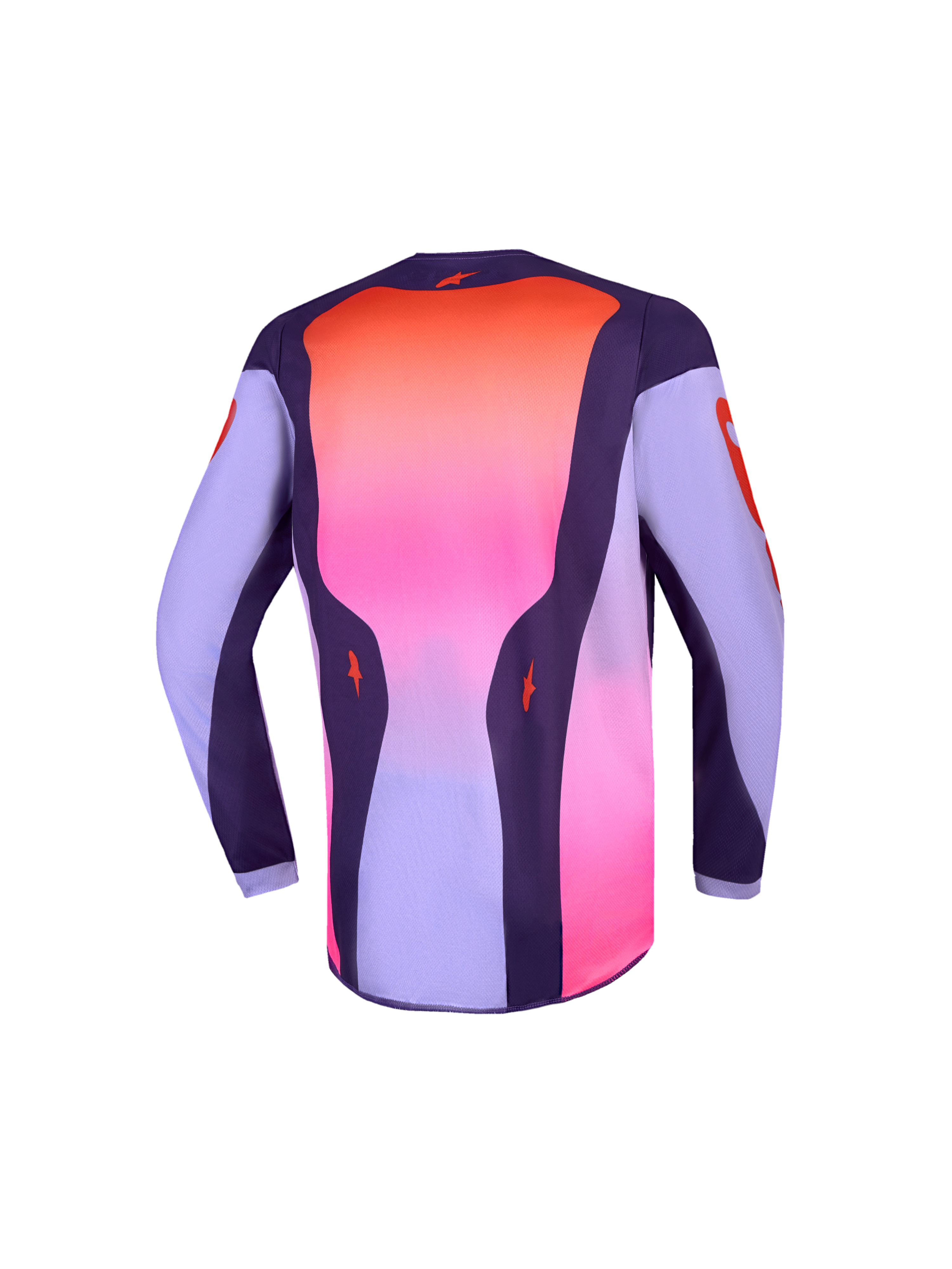 Alpinestars Maillot Fluid Hunt Junior 2027, maillot de motocross, violet et rose, vue arrière montrant le panneau dorsal allongé.
