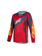 Alpinestars Maillot Fluid Hunt Junior 2027, maillot de motocross tout-terrain pour enfant, rouge et gris, tissu léger évacuant l'humidité, logo Astars bleu et orange, coupe ergonomique