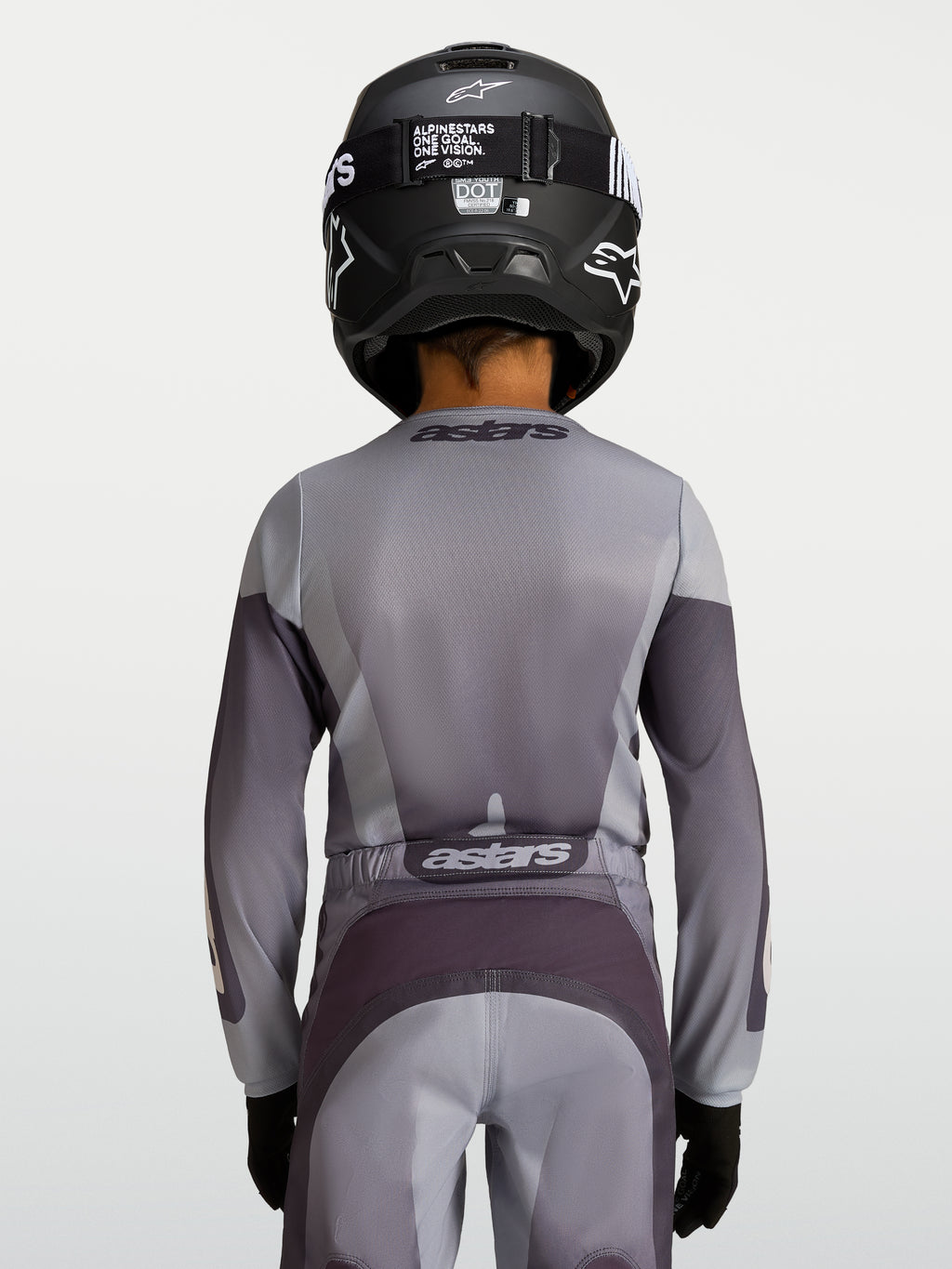 Alpinestars Maillot Fluid Amber Junior 2027, maillot de motocross gris et sable, textile respirant, vue de dos