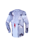 Alpinestars Youth Fluid Lone Jersey, youth motocross top in gray camo and white with red accents and extended rear hem.