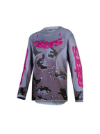 Alpinestars Maillot Fluid Lone Junior 2027, maillot de motocross pour enfant, gris camouflage et violet, en poly-tissu respirant évacuant l'humidité, idéal pour le pilotage tout-terrain