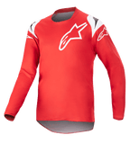 Alpinestars Youth 2023 Racer Narin Jersey, maillot de motocross pour enfant, rouge Mars et blanc, doté d'un grand logo étoile blanc sur la poitrine et de détails sur les épaules, tissu technique léger à manches longues pour la course tout-terrain