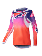 Alpinestars 2025 Stella Fluid Wurx Jersey, Women's Motocross Jersey, purple pink and orange gradient with navy and white star graphics, long-sleeve athletic fit, round neck, performance off-road apparel