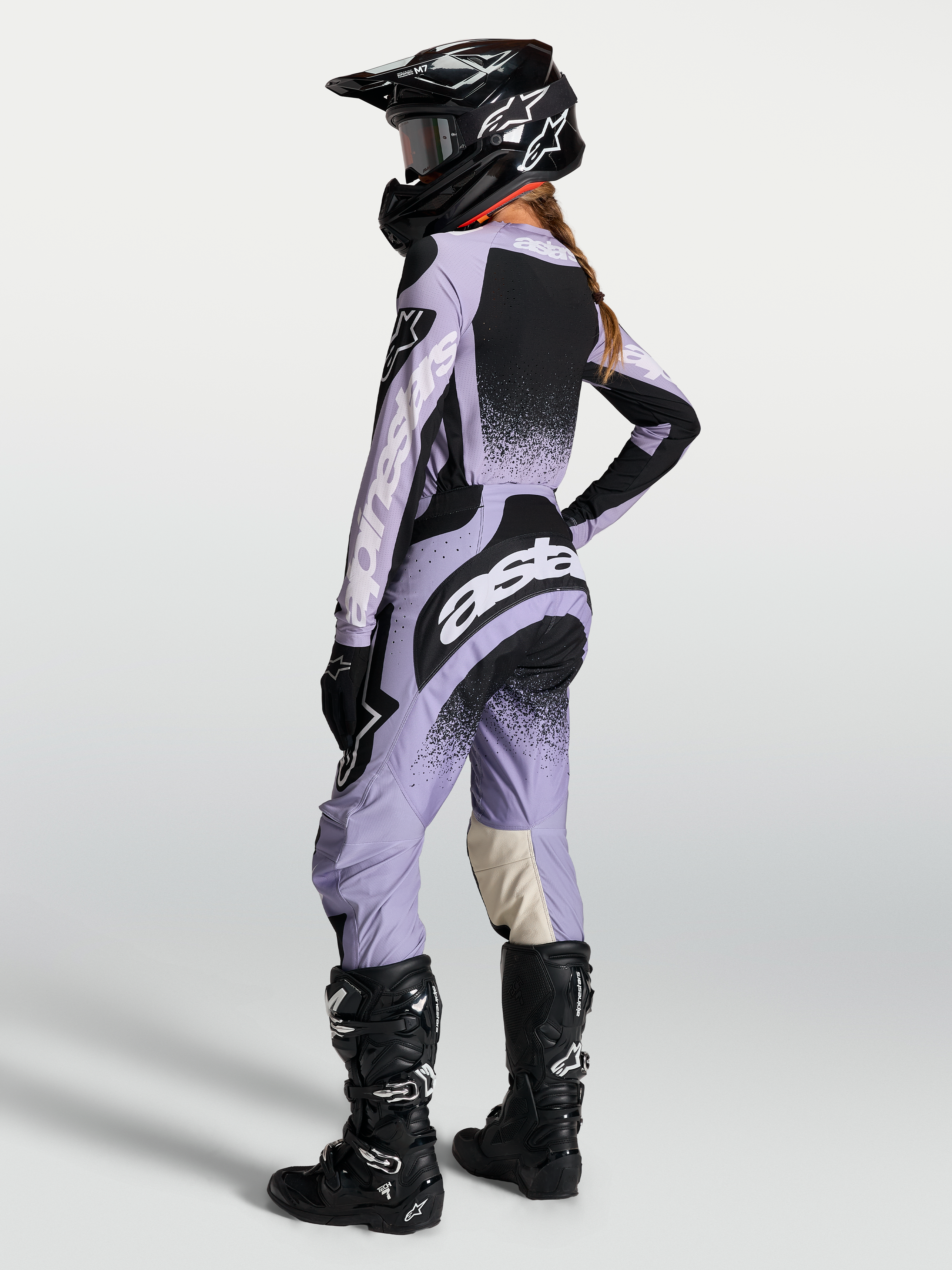 Pantalon Stella Techstar Swan d'Alpinestars, motocross pour femme, violet et noir, coupe ergonomique pour le tout-terrain.