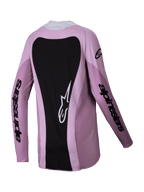 Maillot Alpinestars Stella Techstar Melt Femme 2025, maillot de motocross, Blush Black, vue arrière présentant un grand panneau noir avec un logo étoile blanc, manches longues avec marquage Alpinestars noir, équipement tout-terrain de performance pour femme