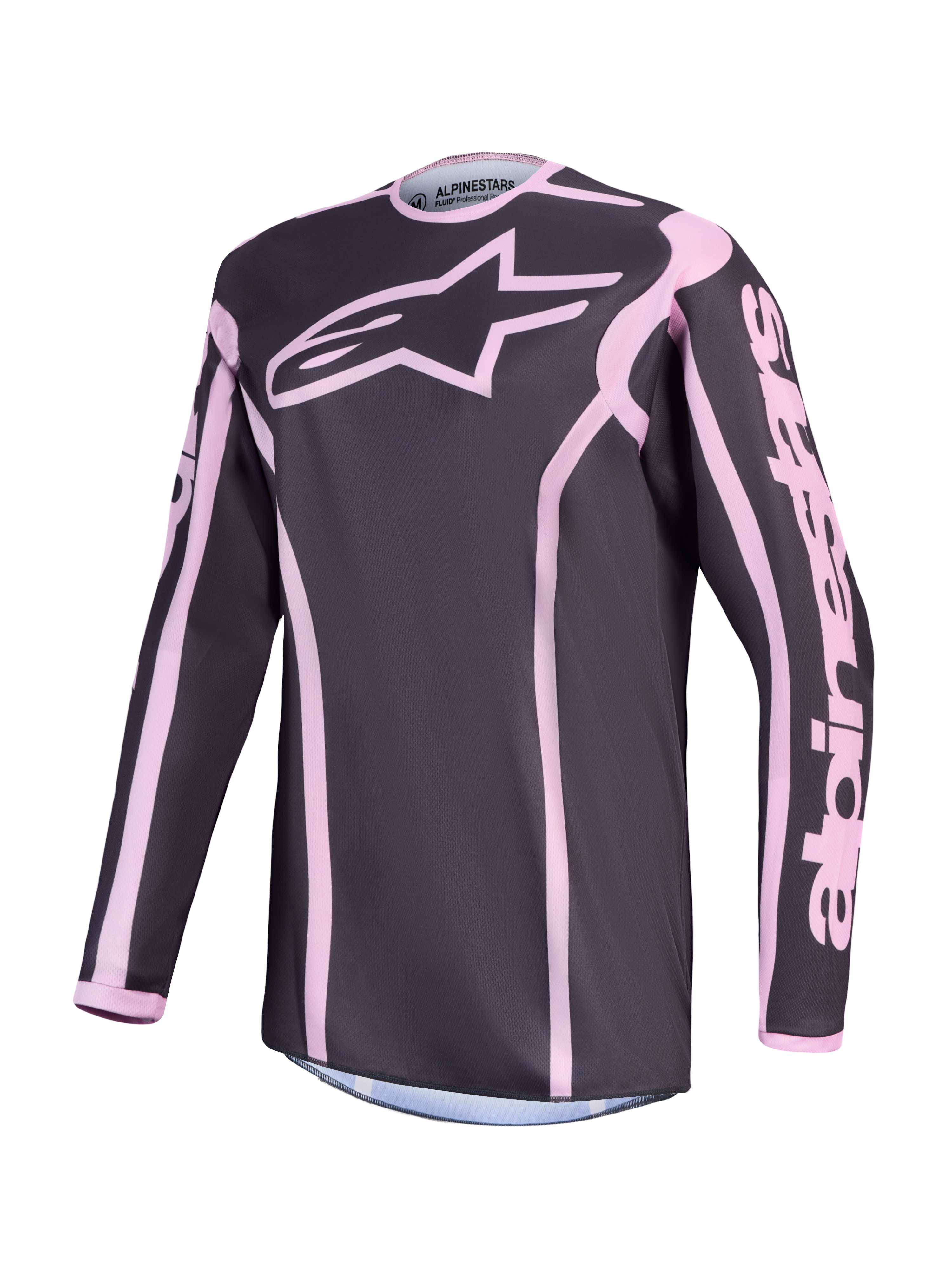 Alpinestars Stella Fluid Apex V2 Jersey, Women's Motocross, Gray and Pink, breathable moisture-wicking textile.
