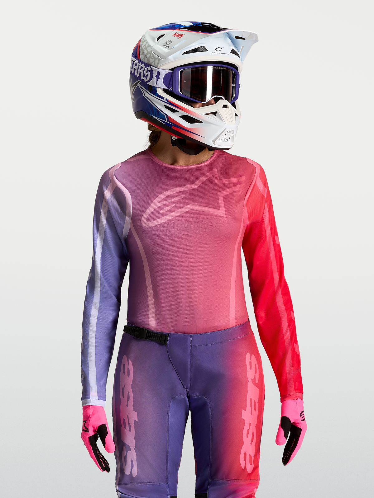 Alpinestars Stella Fluid Kepler, maillot de motocross pour femme, violet et rouge, en poly-tissu respirant