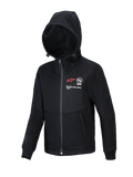 Polaire Alpinestars Youth Racer MX, sweat à capuche de motocross noir, veste entièrement zippée avec capuche réglable, avec logo A-star rouge et inscription « ONE GOAL. ONE VISION. », poches mains zippées, vêtement de performance décontracté pour jeunes pilotes
