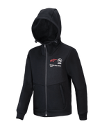 Polaire Alpinestars Youth Racer MX, sweat à capuche de motocross noir, veste entièrement zippée avec capuche réglable, avec logo A-star rouge et inscription « ONE GOAL. ONE VISION. », poches mains zippées, vêtement de performance décontracté pour jeunes pilotes