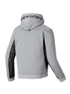Alpinestars Sweat À Capuche Chrome Air Sport, sweat à capuche de moto pour homme, vue de dos montrant le coloris gris et noir avec panneaux latéraux en mesh et logo Alpinestars sur la capuche