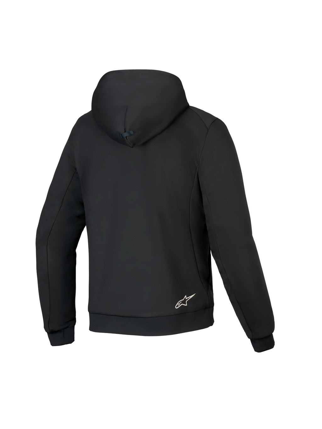 Alpinestars Honda Chrome V3 Sport Hoodie, noir, vue arrière du sweat à capuche de moto, construction en polaire technique, doté d'une capuche avec bouton-pression, poignets et ourlet côtelés, petit logo Alpinestars blanc en bas du dos
