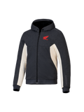 Alpinestars Honda Chrome V3 Sport Hoodie, anthracite chiné et blanc cassé, logo Honda Wing rouge sur la poitrine, polaire technique entièrement zippée avec capuche à bouton-pression et poignets côtelés, équipement de moto urbain décontracté