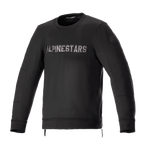 Alpinestars Legit Crew Fleece, Urban Motorcycle Jacket, Black and Cool Gray, Pullover crewneck with metallic chest logo, side zippers, ribbed cuffs and hem, casual riding gear