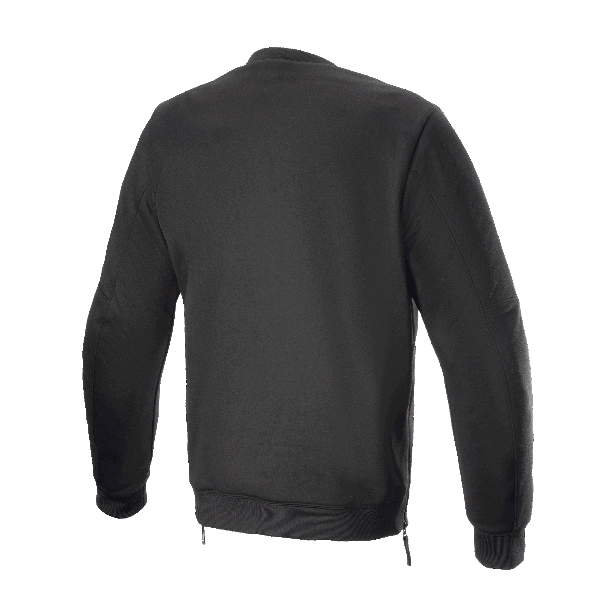 Polaire Alpinestars FQ20 Legit Crew, polaire de moto, noire, vue arrière, avec taille côtelée, fermetures éclair latérales et design urbain décontracté