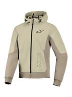 Alpinestars Radium Tech Hoodie, veste hoodie technique pour moto, Mastic Aluminium, design zippé avec petit logo noir sur la poitrine et graphique vertical, coque coupe-vent avec capuche réglable