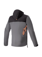 Alpinestars sweat à capuche Sherpa, veste de moto urbaine pour homme, grise et noire, logo rouge fluo, softshell, vue de dos, compatible Tech-Air