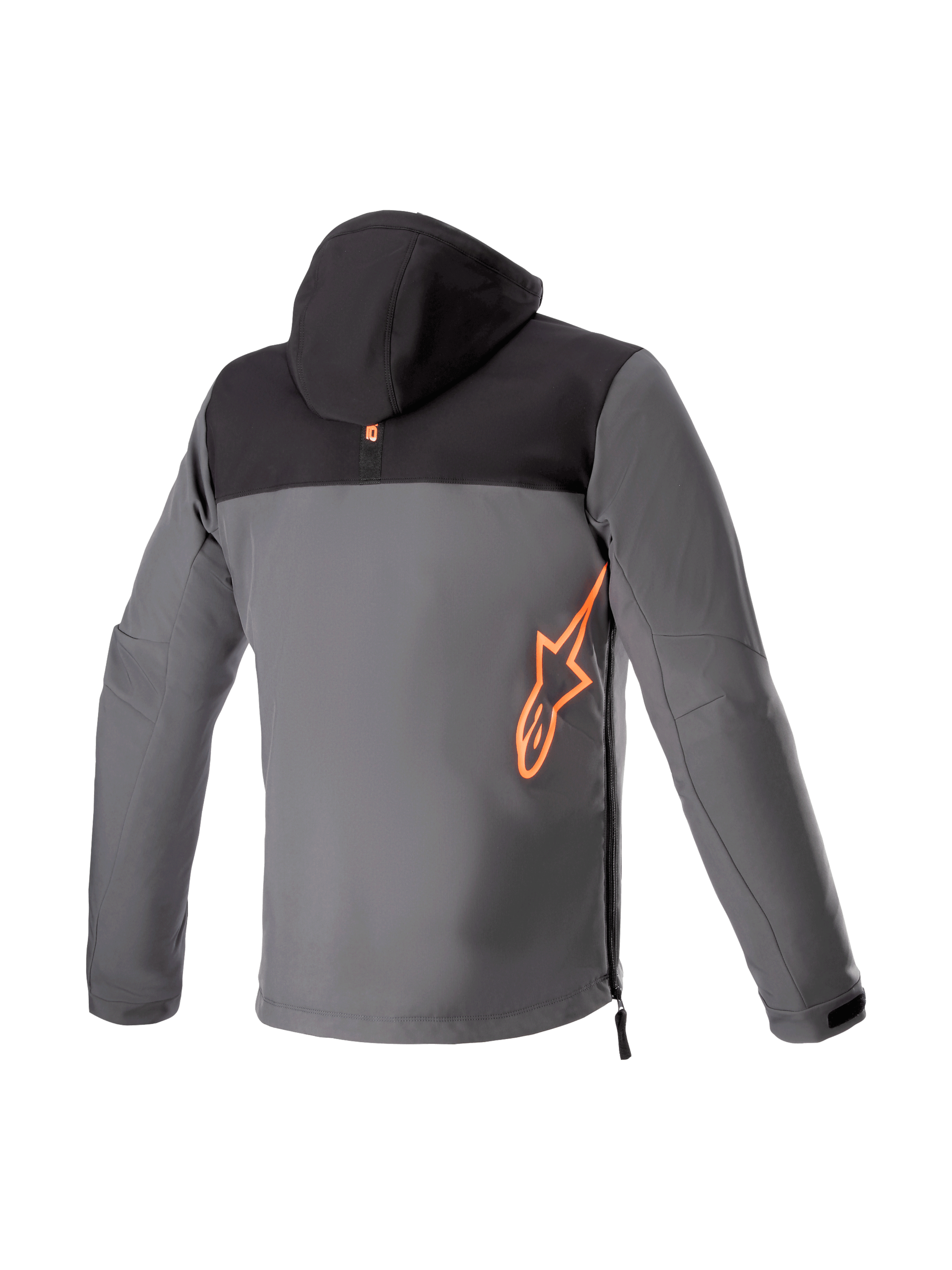 Alpinestars sweat à capuche Sherpa, veste de moto urbaine pour homme, grise et noire, logo rouge fluo, softshell, vue de dos, compatible Tech-Air
