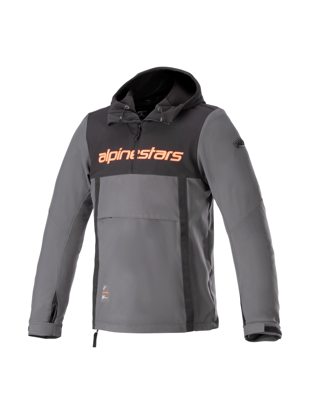 Alpinestars sweat à capuche Sherpa, veste de moto urbaine pour homme, gris et noir, softshell coupe-vent, logo rouge fluo.