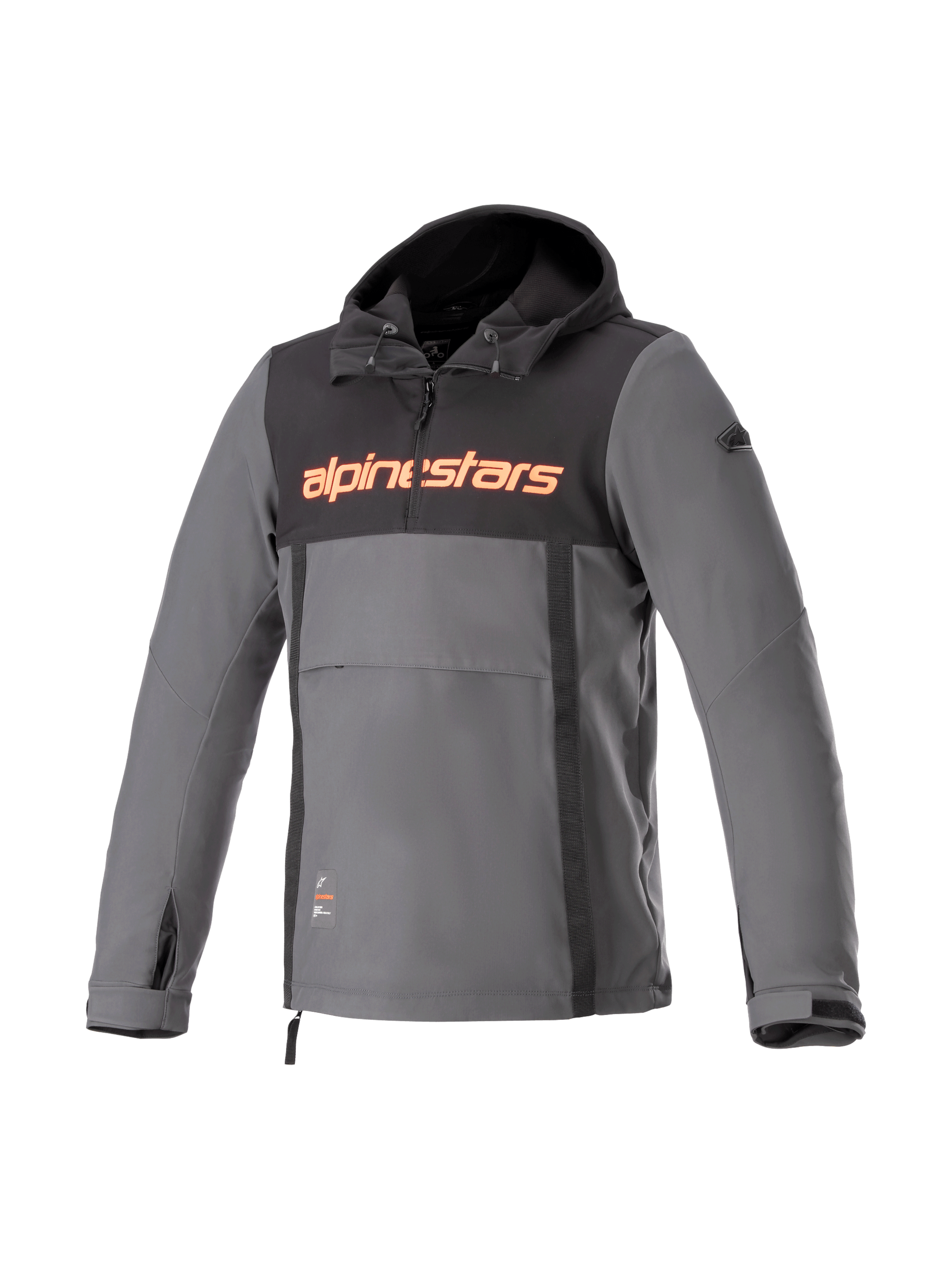 Alpinestars sweat à capuche Sherpa, veste de moto urbaine pour homme, gris et noir, softshell coupe-vent, logo rouge fluo.