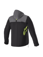 Alpinestars Veste à capuche Sherpa, veste de moto urbaine pour homme, noire et grise, logo jaune fluo, softshell, vue de dos