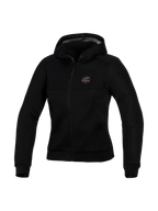 Alpinestars Stella Chrome Superairflow Hoodie, sweat à capuche technique de moto pour femme, noir, doté d'une construction en maille 3D, d'un écusson logo cuivré sur la poitrine, d'une fermeture éclair intégrale et d'une capuche, conçu pour une ventilation maximale et une protection urbaine