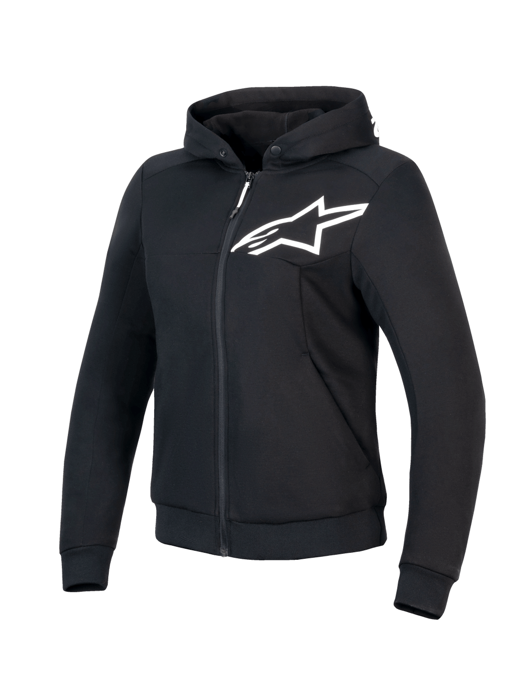 Alpinestars Sweat À Capuche Sport Stella Chrome V2, sweat à capuche moto pour femme, noir et blanc, certifié CE Classe A, avec renforts en aramide et design Tech-Air Ready