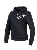 Alpinestars Sweat À Capuche Sport Stella Chrome V2, sweat à capuche moto pour femme, noir et blanc, certifié CE Classe A, avec renforts en aramide et design Tech-Air Ready