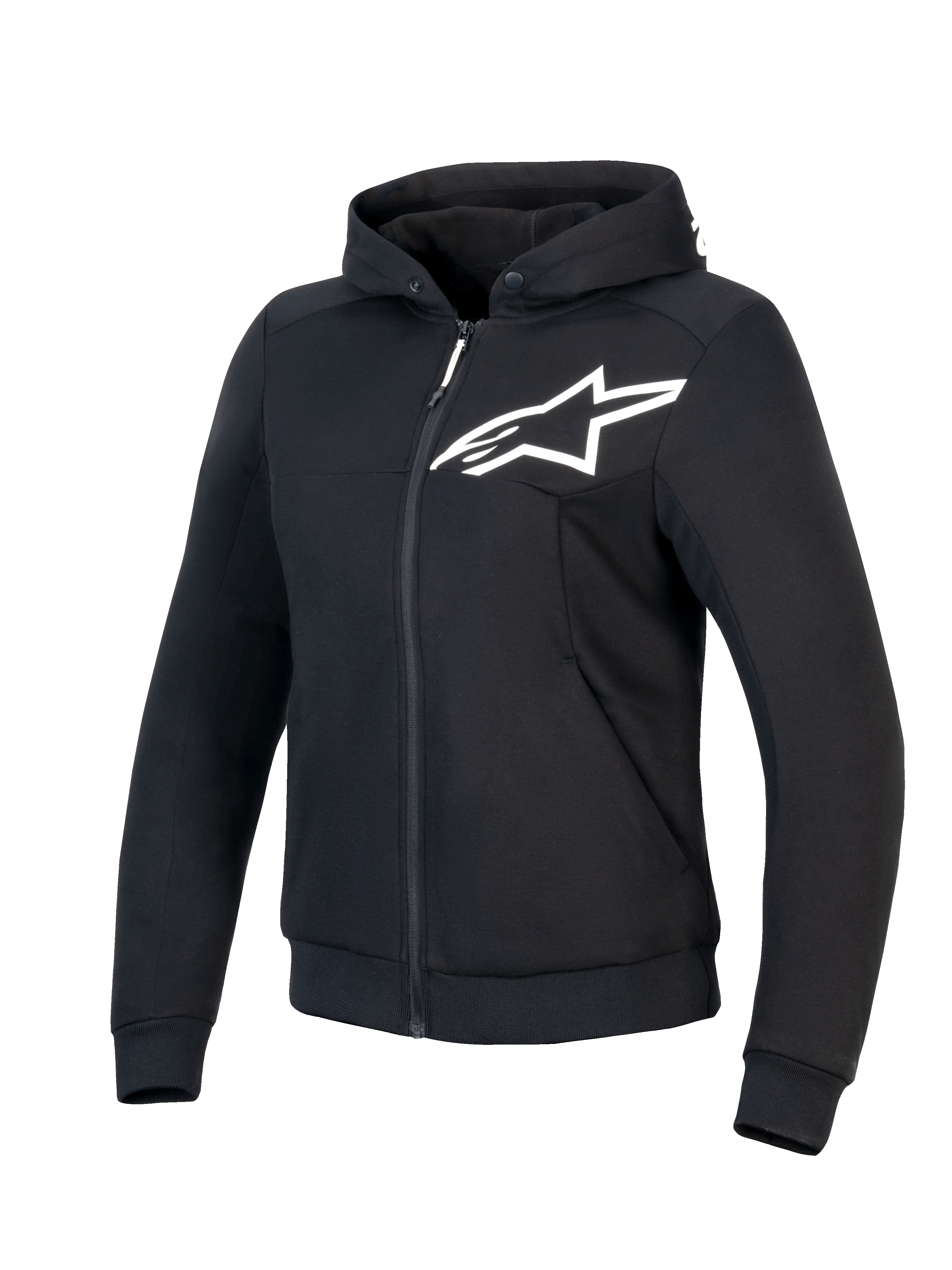 Alpinestars Sweat À Capuche Sport Stella Chrome V2, sweat à capuche moto pour femme, noir et blanc, certifié CE Classe A, avec renforts en aramide et design Tech-Air Ready