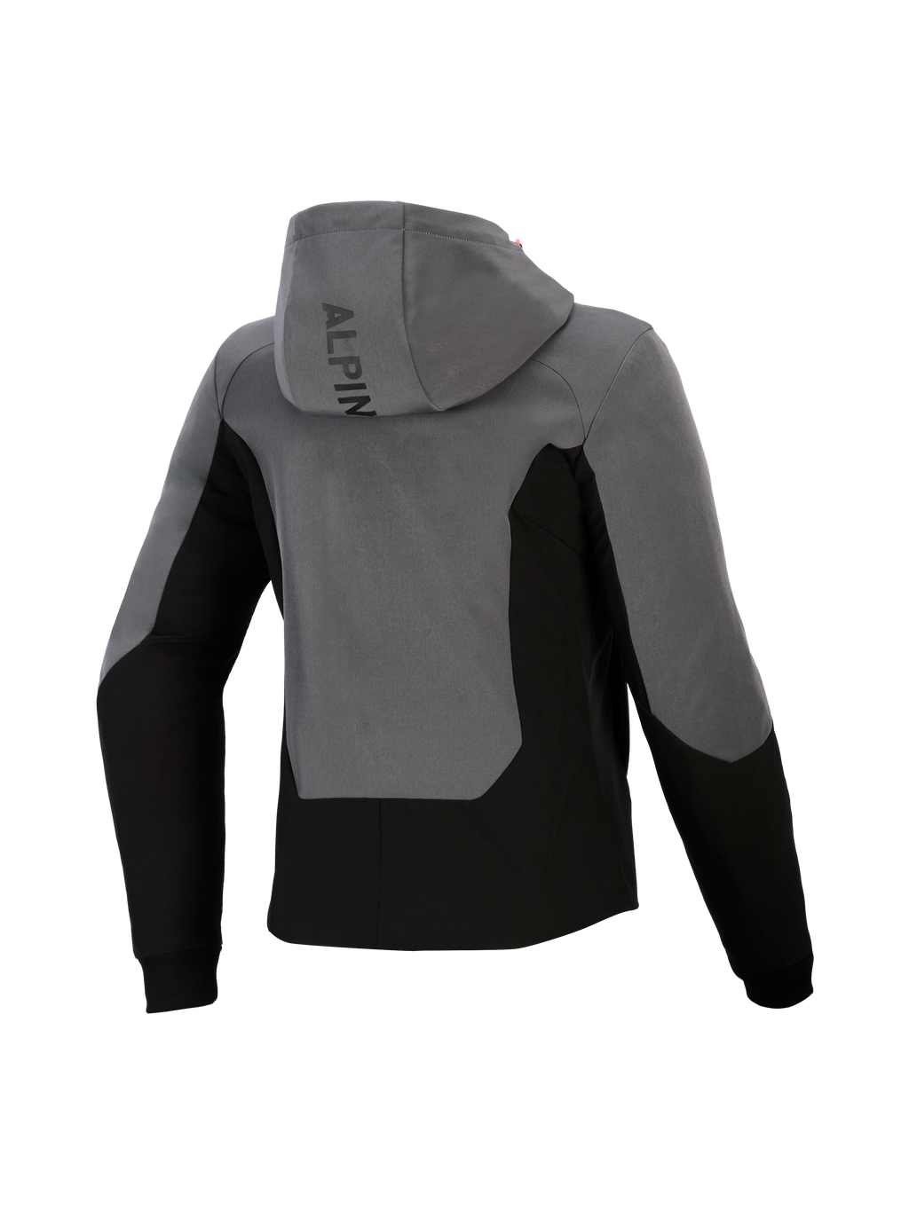 Alpinestars Stella Radium Tech Hoodie pour femme, vue arrière, gris foncé et noir, hoodie de moto urbain doté d'une coque coupe-vent, design color-block, logo Alpinestars sur la capuche et poignets côtelés.