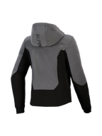 Alpinestars Stella Radium Tech Hoodie pour femme, vue arrière, gris foncé et noir, hoodie de moto urbain doté d'une coque coupe-vent, design color-block, logo Alpinestars sur la capuche et poignets côtelés.