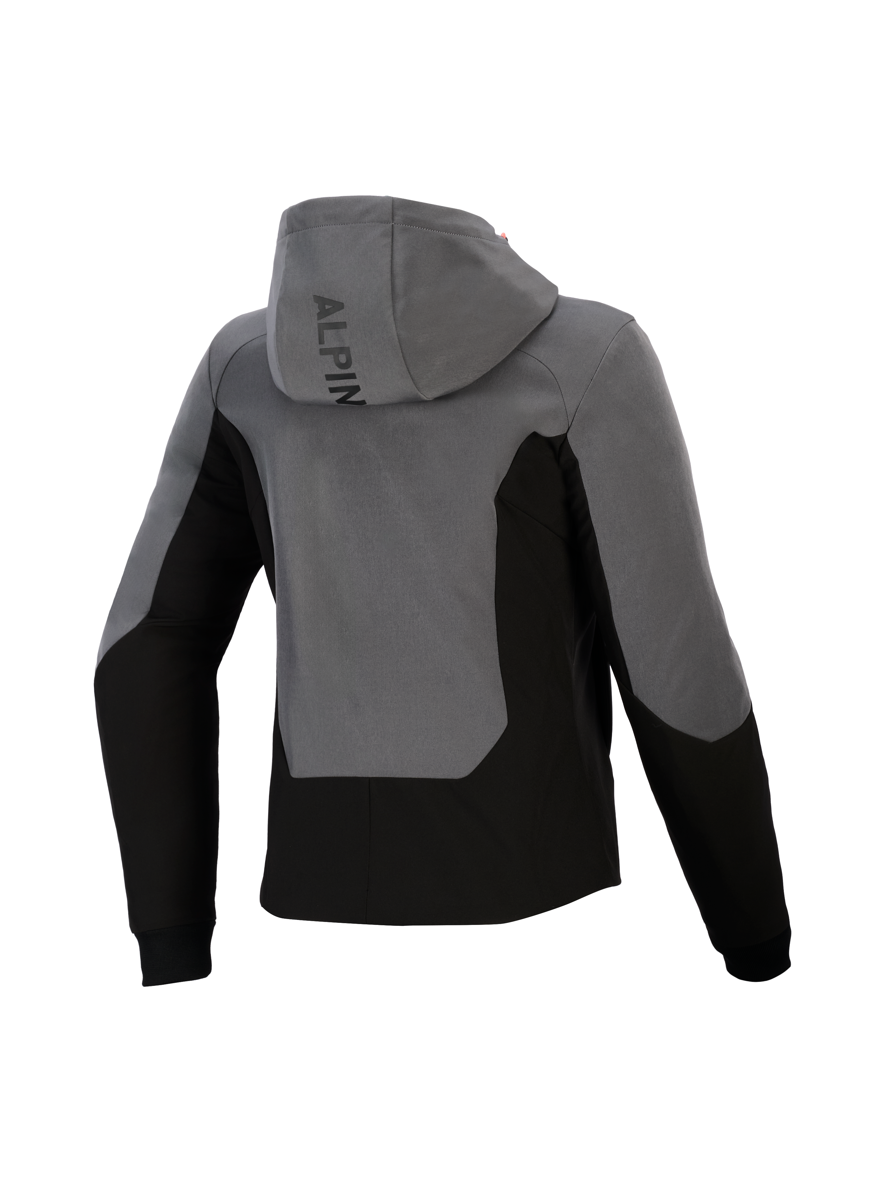 Alpinestars Stella Radium Tech Hoodie pour femme, vue arrière, gris foncé et noir, hoodie de moto urbain doté d'une coque coupe-vent, design color-block, logo Alpinestars sur la capuche et poignets côtelés.