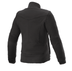 Alpinestars Polaire Banshee Femme, veste de moto pour femme, noir, vue de dos, construction en polaire décontractée avec empiècements côtelés aux coudes et bordure inférieure, conception au profil anatomique