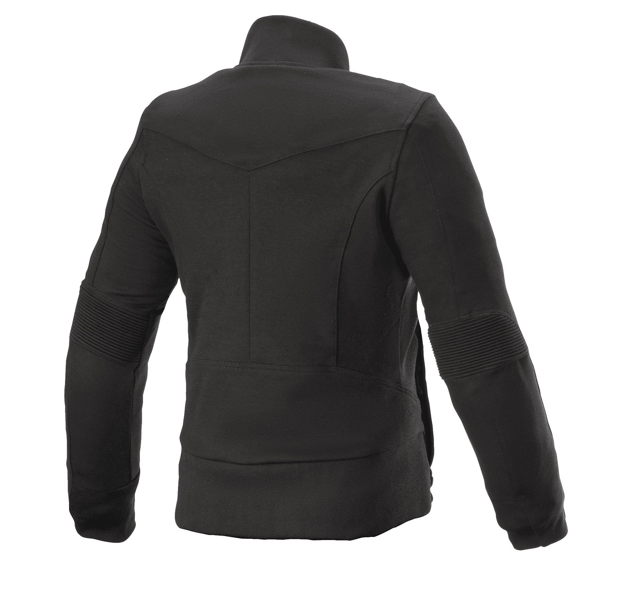 Alpinestars Polaire Banshee Femme, veste de moto pour femme, noir, vue de dos, construction en polaire décontractée avec empiècements côtelés aux coudes et bordure inférieure, conception au profil anatomique