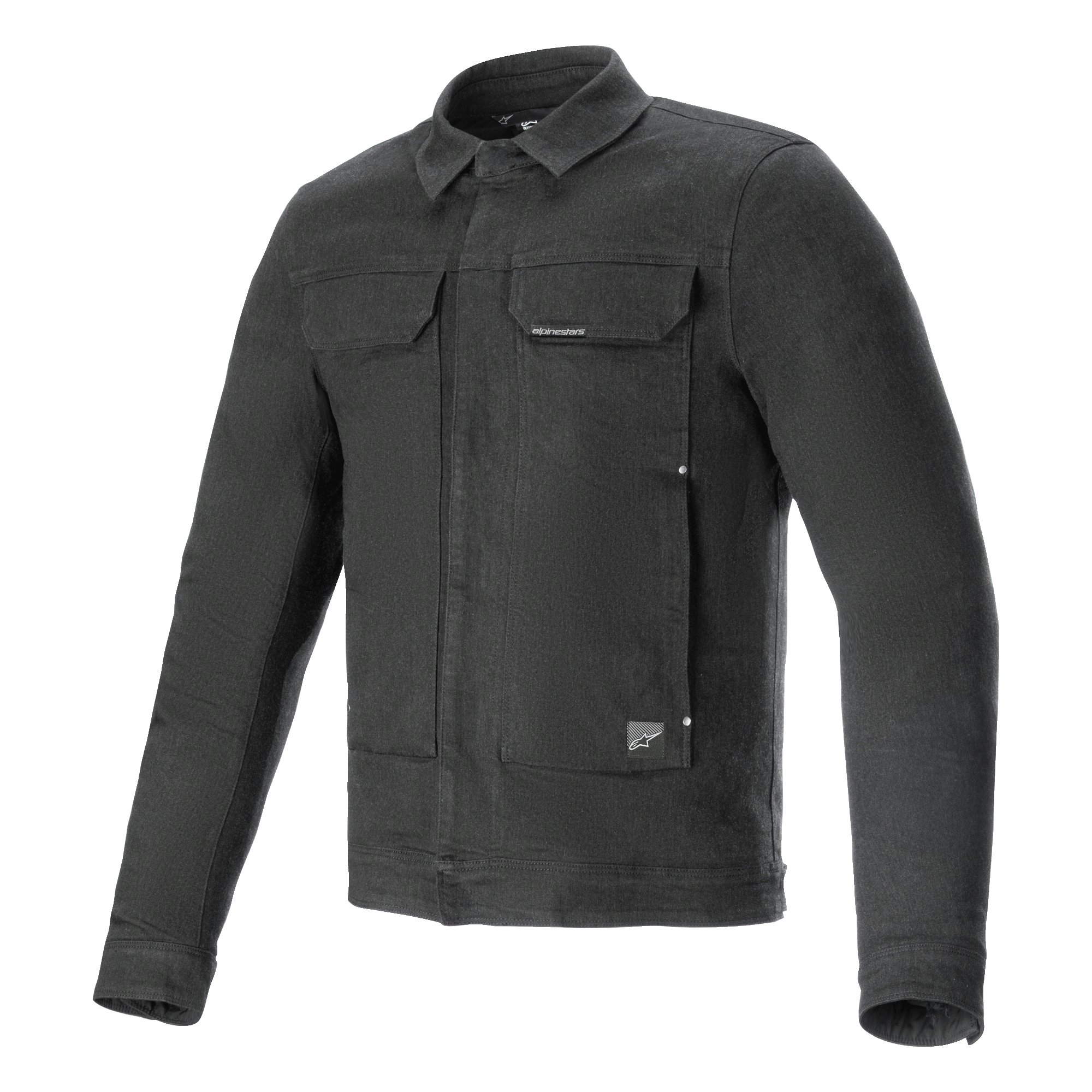 Alpinestars Garage Jacket, veste de moto, gris fumé, denim de coton extensible à manches longues avec une silhouette inspirée du style workwear, dotée de poches poitrine et de patchs logo subtils, équipement de protection urbain décontracté
