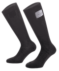 Alpinestars Race V4 Socks, Auto Racing Socks, Black, featuring FIA 8856-2018 certification tag, fire-resistant Nomex construction with ribbed texture, knee-high length, technical base layer for motorsport