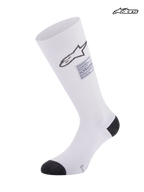 Alpinestars Chaussettes ZX V4, chaussettes de course auto ignifuges, blanches avec des détails noirs, certifiées FIA, construction sans couture en aramide avec compression progressive