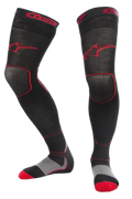 Alpinestars MX Long Tech Thick Socks, Motocross Riding Socks, Black and Red, mid-thigh length with red branding, grey and red sole details, technical fabric designed for off-road racing and dirt bike boots