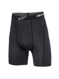 Alpinestars MX Boxer, Motocross Base Layer Shorts, Black, mid-thigh length featuring a branded elastic waistband with white star logo, athletic fit with vertical seams