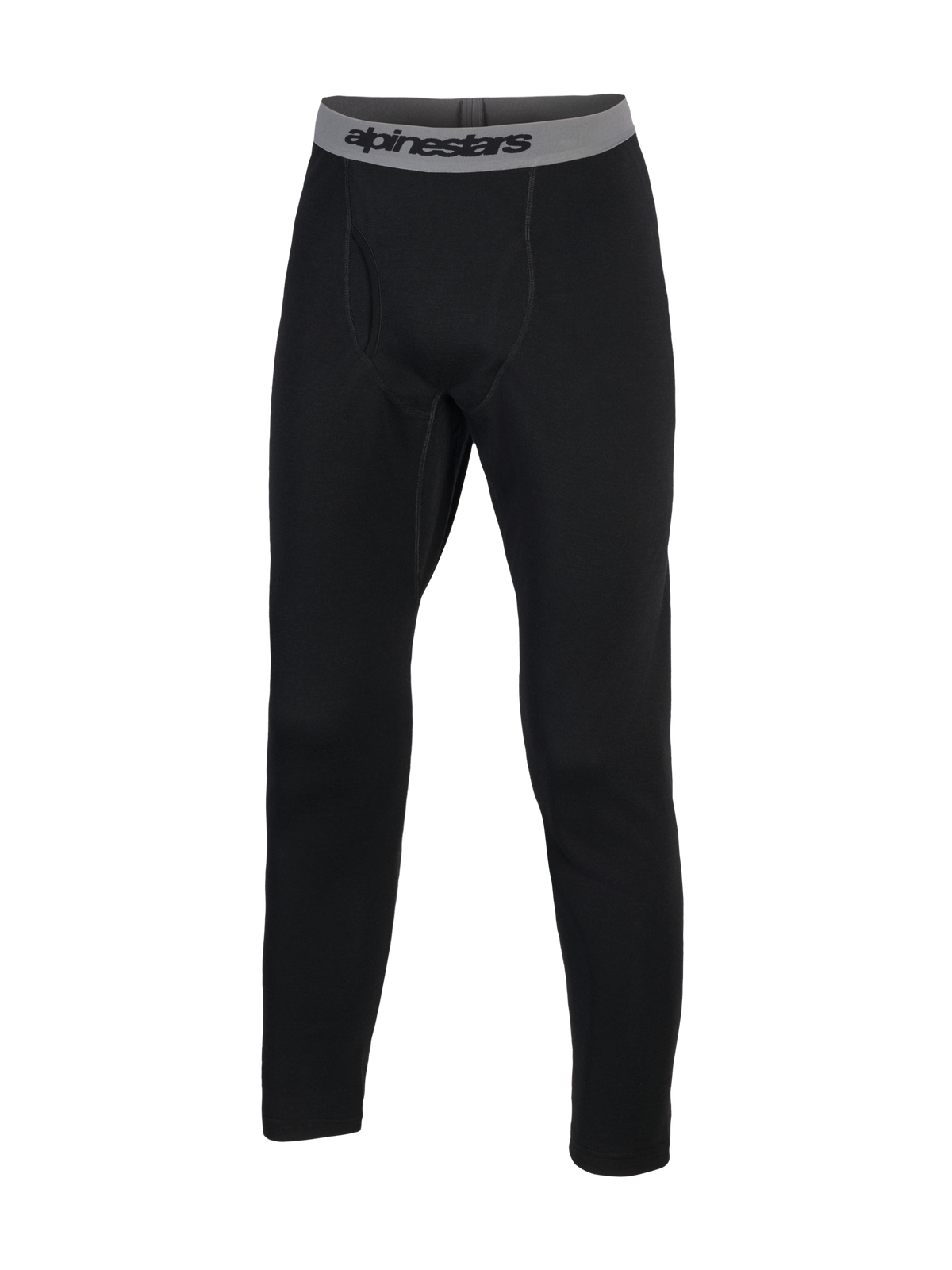 Alpinestars At 8 Merino Bottom, sous-couche technique de moto, pantalon noir et ceinture élastique grise avec logo, en laine mérinos thermique