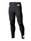 Alpinestars ZX Evo V3 Bottom, legging de couche de base noir pour le sport automobile, sous-vêtement de course ignifugé, modèle long avec étiquettes de certification FIA et SFI blanches, taille élastique avec logo Astars gris, coupe ajustée.
