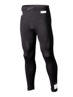 Alpinestars ZX Evo V3 Bottom, legging de couche de base noir pour le sport automobile, sous-vêtement de course ignifugé, modèle long avec étiquettes de certification FIA et SFI blanches, taille élastique avec logo Astars gris, coupe ajustée.
