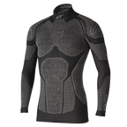 Alpinestars Ride Tech Top Long Sleeve Winter, couche de base technique, noir et gris, avec panneaux texturés en nid d'abeille, col montant et coupe compressive pour la conduite moto par temps froid