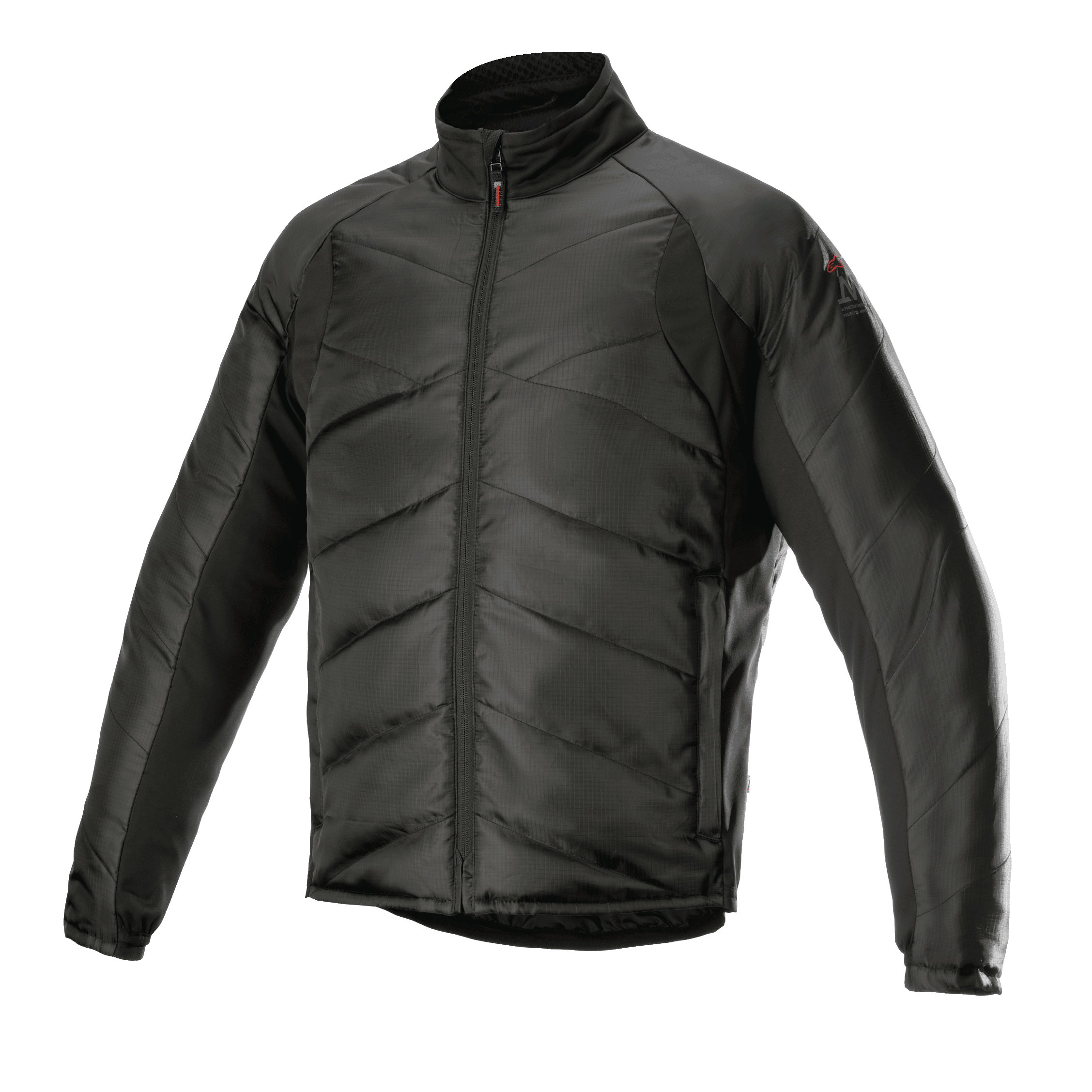 Alpinestars AMT Thermal Liner, veste thermique de couche intermédiaire, noire, avec matelassage diagonal et tissu ripstop, col montant, fermeture éclair frontale intégrale, isolation légère pour le moto touring d'aventure