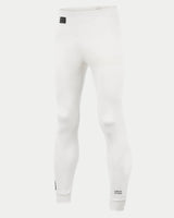 Alpinestars Race Bottom FIA, pantalon de couche de base pour course automobile, blanc, avec étiquette FIA noire sur la hanche et logo sur le bas de la jambe, textile ignifugé léger et respirant pour le sport automobile professionnel